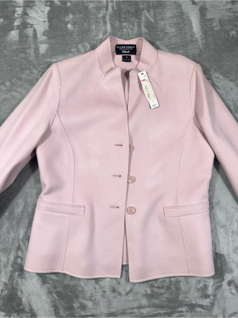 New Ellen Tracy Dillards Wool Blend Blazer Jacket Sz 12 Pink Collarless
